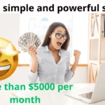 Excited woman holding cash next to a laptop, celebrating online earnings.